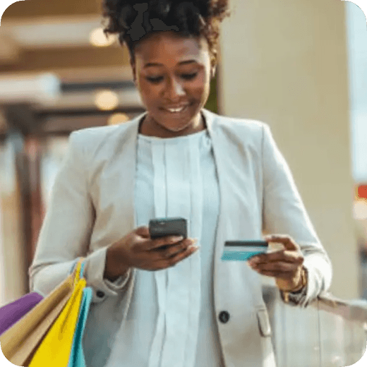 Woman reviewing purchases on her phone